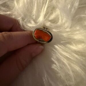 Native American Spiny Oyster Ring Set in Sterling Silver - Size 8